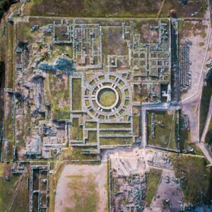 Sacsayhuaman's archaeological park seen from the sky.